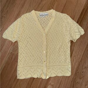 Vintage Butter Yellow Short Sleeve Button Front Cardigan Knit Sweater Size Small